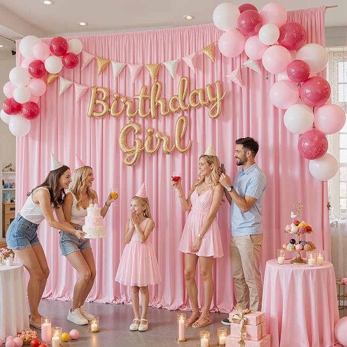 20ftx12ft Wrinkle Free Pink Backdrop Curtain, 4 Panels 12FT Long Wedding Photo Backdrop Drapes, Silky Polyester Back Drop Cloth for Birthday Photography Background Party Backdrop Draping