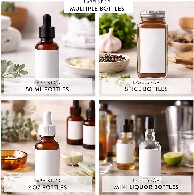 Dashleigh Mini Bottle Labels 3x1.5 Inch, 70 Blank Printable Stickers for Mini Champagne, Wine and Liquor Bottles - Recycled White Label Sheets for Inkjet and Laser Printer, Wedding Favors, Party Gifts