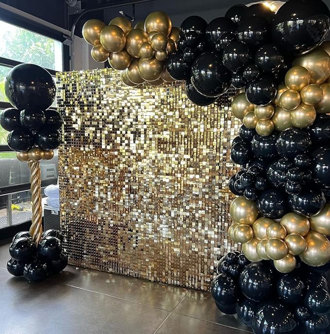 COKAOBE New Type Light Gold Shimmer Wall Backdrop, 24PCS Square Sequin Shimmer Backdrop Panel, Photo Backdrops for Birthday, Anniversary, Wedding, Graduation & Bachelorette Party Decoration