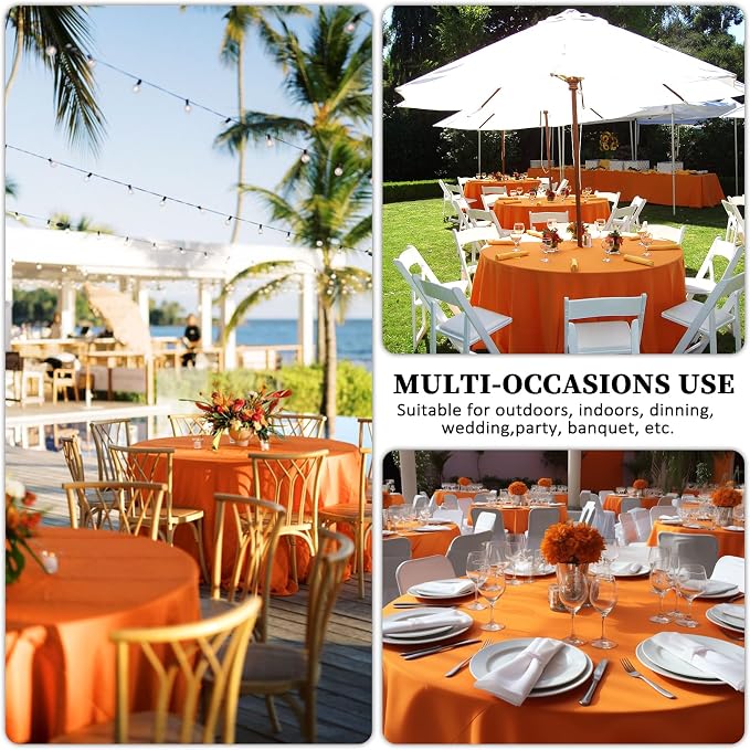 8 Pack Orange Round Tablecloth 120 Inch Wrinkle Resistant Orange Table Cloth Reusable and Washable Polyester Fabric for Buffet Wedding Party and Banquet