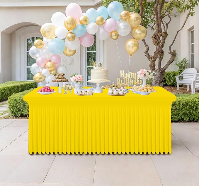 Smiry Spandex Tablecloth, Elastic Fitted Stretch Tablecloth for 6FT Rectangle Tables, Waterproof Washable Table Cover Skirt for Outdoor, Wedding, Banquet & Parties (Yellow, 72Lx30Wx30H Inch)
