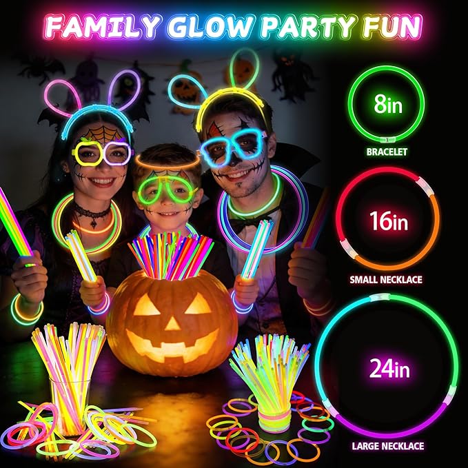 SHQDD 200 Glow Sticks Bulk Party Pack, 8” Neon Glow Sticks, DIY Glowsticks with Connectors Bracelets & Necklaces, Glow in the Dark Party Supplies for Kids, Adults, Parties, Halloween & New Year