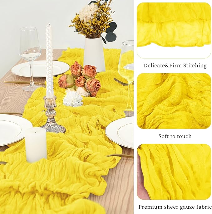 20 Pack Yellow Cheesecloth Table Runner 10Ft Boho Gauze Long Romantic Sheer Fabric for Wedding Party Bridal Shower
