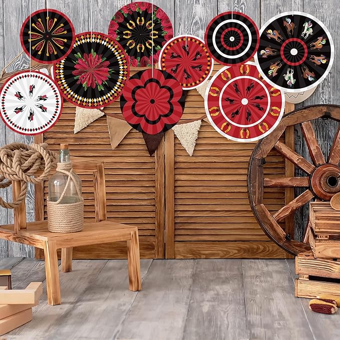 Outus 9 Pcs Horse Racing Paper Fans Derby Day Hanging Decorations Horserace Festival Party Paper Fans Hanging Ceiling Wall Decors for Racing Equestrian Themed Birthday Party Supplies