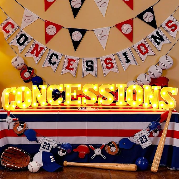 Aurelema 11 Pcs Concessions Large LED Letter Sign Lights Battery Powered Baseball Party Decorations for Baseball Party Gift Tabletop