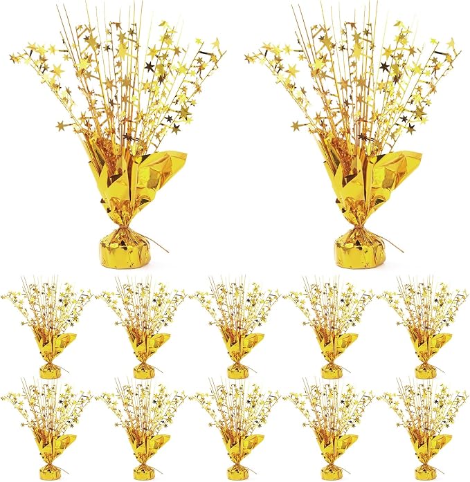 12 Pack Gold Metallic Foil Spray Centerpiece Star Table Decoration Burst Table Centerpieces for Birthday New Year Wedding Anniversary Graduation Party Supply (Gold)