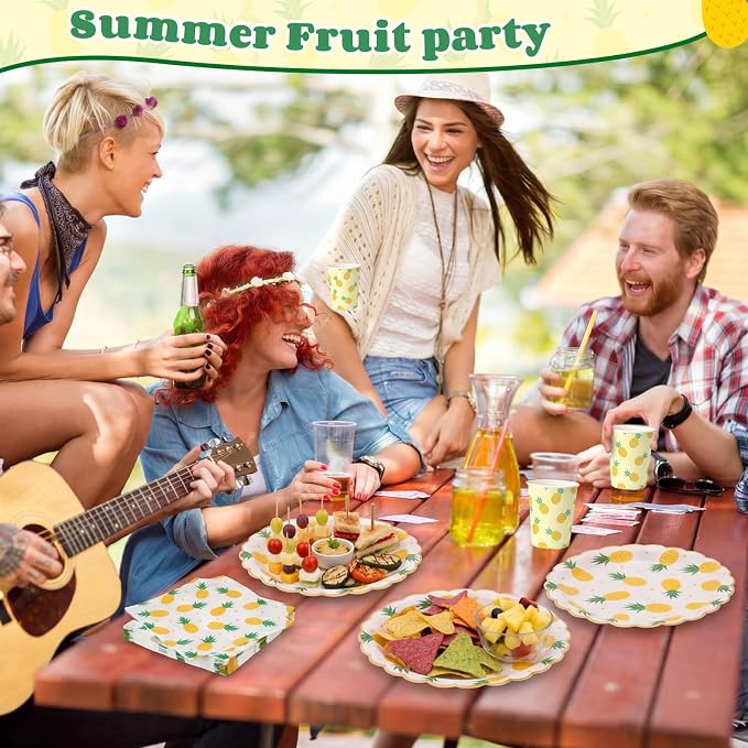 Funnymoom 400 Pcs Pineapple Party Supplies for 50 Guest Summer Fruit Disposable Plates Napkin Cup Spoon Fork Knives for Outdoor Picnic Birthday Baby Bridal Shower Holiday Party Supplies