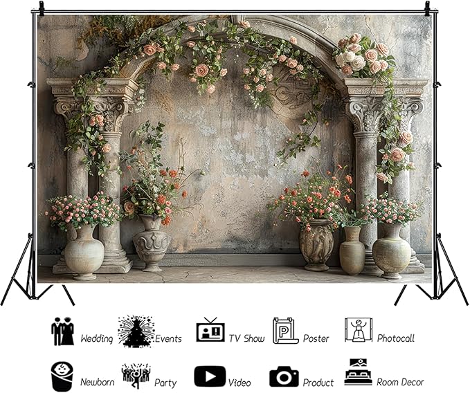 Baocicco 20x10ft Wedding Flowers Wall Backdrop Photography Vintage European Palace Victoria Wall Floral Background for Baby Shower Newborn Birthday Party Decorations Photo Booth Girl Women Portrait