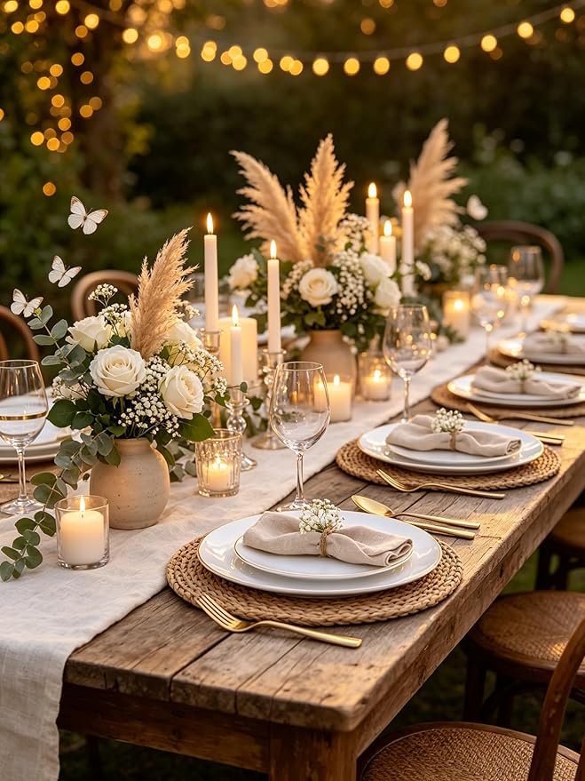 WDF 150Pcs White and Gold Plastic Plates - Gold Plates Disposable - 50 Guest Disposable Dinnerware Include 50 Dinner Plate, 50 Dessert Plate, 50 Cutlery & 50 9oz Cups for Wedding/Spring/Mothers Day