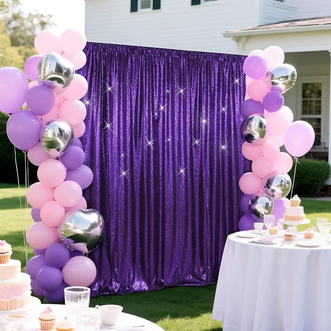 SquarePie 6x8ft Purple Sequin Backdrop for Photography, Satin-Backed Real Sequin Curtain, Enhanced Coverage Shimmering Background with 4" Rod Pocket for Wedding, Birthday, Party Decor, 1 Panel