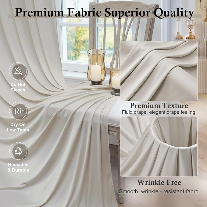50ft x 15ft Beige Backdrop Curtains for Wedding Parties, 10 Panels Extra Long Wrinkle Free Fabric Drapes Photo Backdrop for Baby Shower Birthday Stage Reception Lobby Decoration
