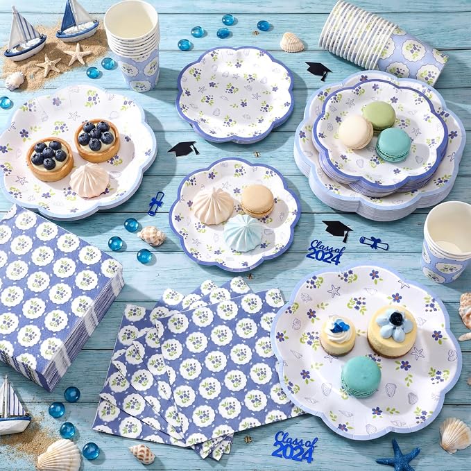 250 Pcs Blue Coastal Paper Plates Last Toast on The Coast Bachelorette Party Decorations Beach Disposable Plates and Napkins Blue Seashell Dinnerware for 50 Guests for Wedding Bridal Shower Supplies