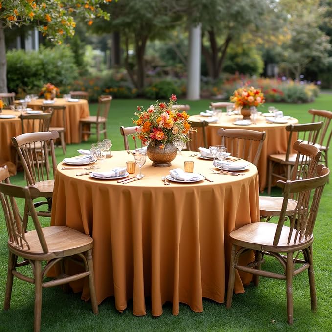 sancua Thanksgiving Round Tablecloth 108 Inch Diameter, 6 Pack Bronze, Circle Polyester Fabric Light Brown Fall Table Cloth Cover for Harvest Wedding Party Reception Banquet (Fit 42-96 Inch Tables)