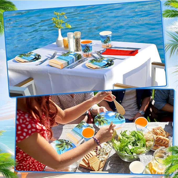 Funnymoom 250 Pcs Tropical Beach Party Decoration Summer Paper Plates Napkins and Cups Hawaiian Tableware Set for Birthday Pool Summer Baby Shower Beach Themed Party Supplies, Serves 50