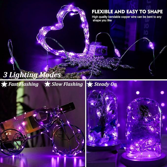 AIKEI 48 Pack LED Fairy Lights Battery Operated, Mini String Lights Waterproof 7 Feet 20 Led Firefly Starry Lamps for Wedding Party Bedroom Garden Halloween Christmas Decoration Purple