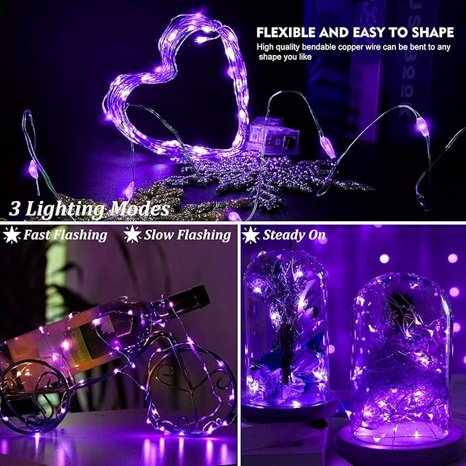 AIKEI 12 Pack LED Fairy Lights Battery Operated, Mini String Lights Waterproof 7ft 20 Led Firefly Starry Lights for Wedding Party Bedroom Garden Christmas Decoration Purple