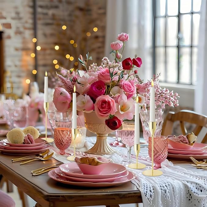 Gold Tall Taper Candle Holders,Set of 15,Modern Metal Candlestick Holders, Wedding Table Centerpiece,Mantel Decor, Elegant Home Dinner Party Housewarming Anniversary Festival Decorations