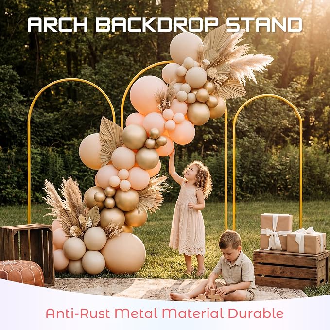 Toolterritary Wedding Arch Backdrop Stand 8FT, 7.2FT, 6.6FT Set of 3 Gold Metal Balloon Arch Stand with Stable Base, Banner Stand, Photography Backdrop, Party, Birthday, Baby Shower Decor