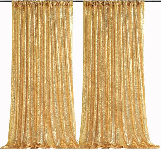 B-COOL Sequin Backdrop Curtains 2 Packs 5ftx8ft Gold Sparkle Backdrop Fabric Glitter Photography Drapes for Party Wedding Birthday Decoration