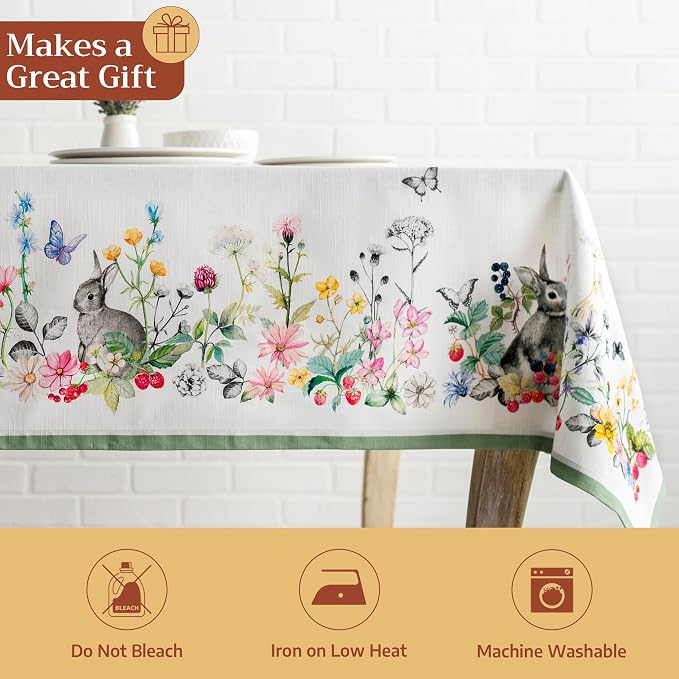 Maison d' Hermine Table Cloth Rectangle Table 100% Cotton 60 x 120 Inches Tablecloth Reusable Decorative for Dining Kitchen Room Farmhouse Party Home Hotel Restaurant Spring Summer - Printemps