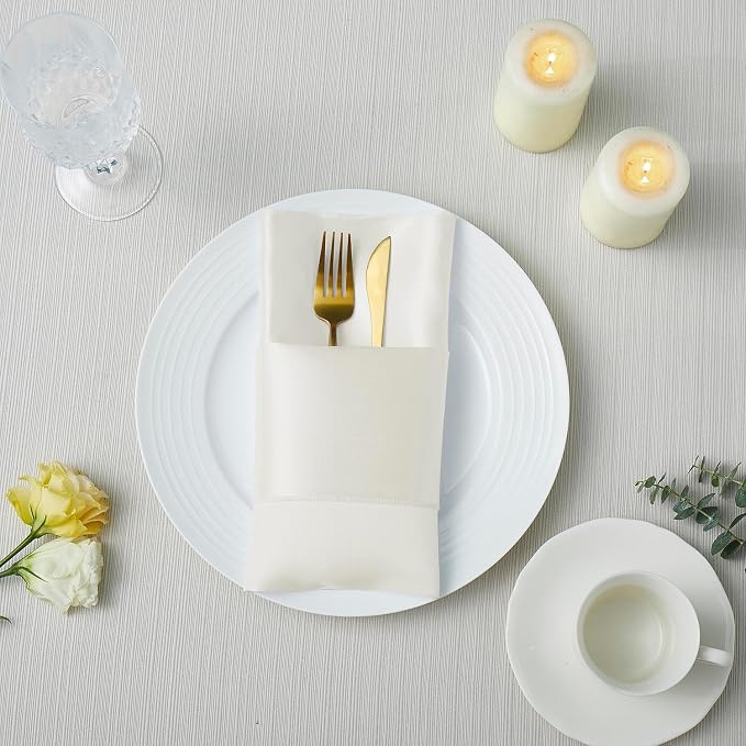 50 Pack Square Satin Dinner Napkins, 20x20 Inches Silky Soft Smooth Table Cloth Napkins for Restaurant Weddings Banquet Party Decoration, Off White