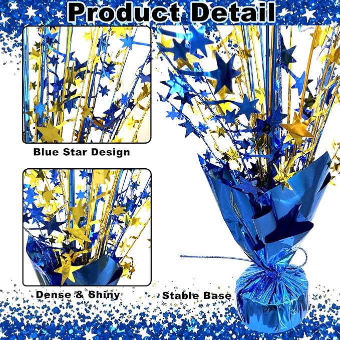 6 Pack Metallic Foil Spray Table Centerpiece Decoration Star Brust Glitter Table Topper Decor for Birthday Graduation Holiday Christmas New Year's Eve Celebration Party Supplies Gold and Blue