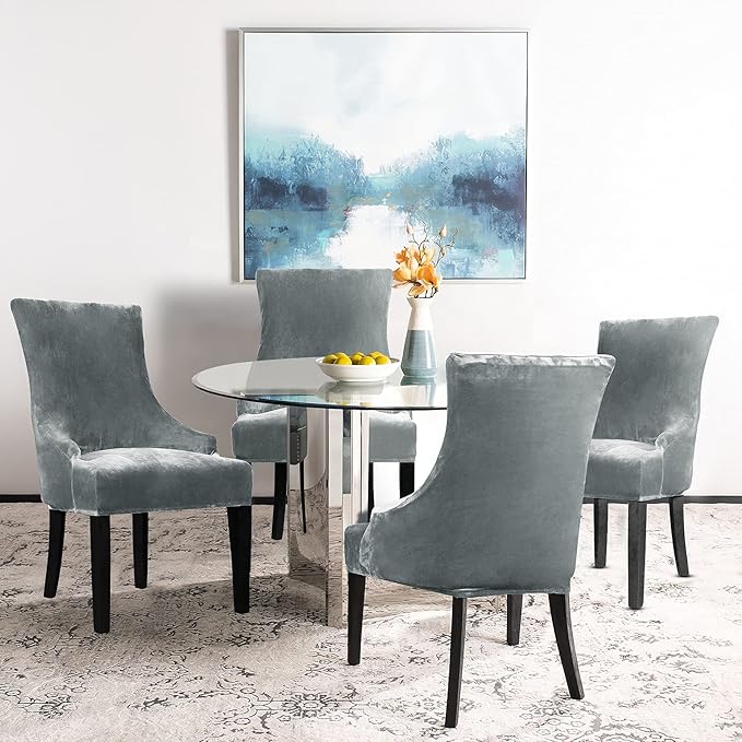 Lellen Velvet Stretch Wingback Chair Cover Slipcover - Reusable Protector Cover for Dining Room Banquet Home Decor etc Machine Washable Hand Washable (Charcoal Grey, 1PC)