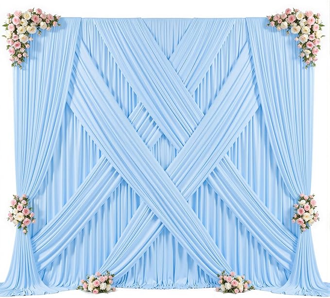 10ft x 10ft Baby Blue Backdrop Curtain for Baby Shower Parties Light Blue Wrinkle Free Backdrop Drapes Panels for Birthday Photo Gender Reveal Photography Polyester Fabric Background Decoration