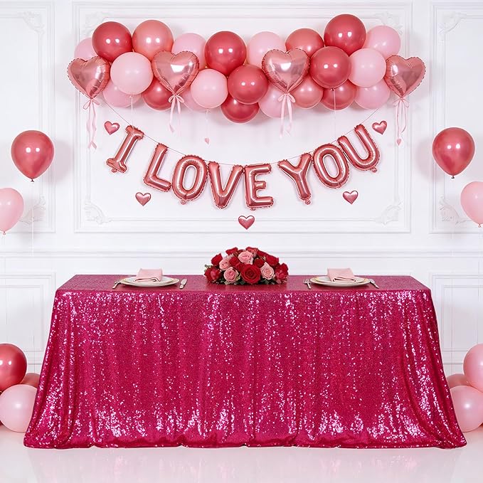 Eternal Beauty Hot Pink Tablecloth, 60x102 Inch Rectangle Table Cover for Mother's Day Cake Dessert Exhibition Party Birthday Events
