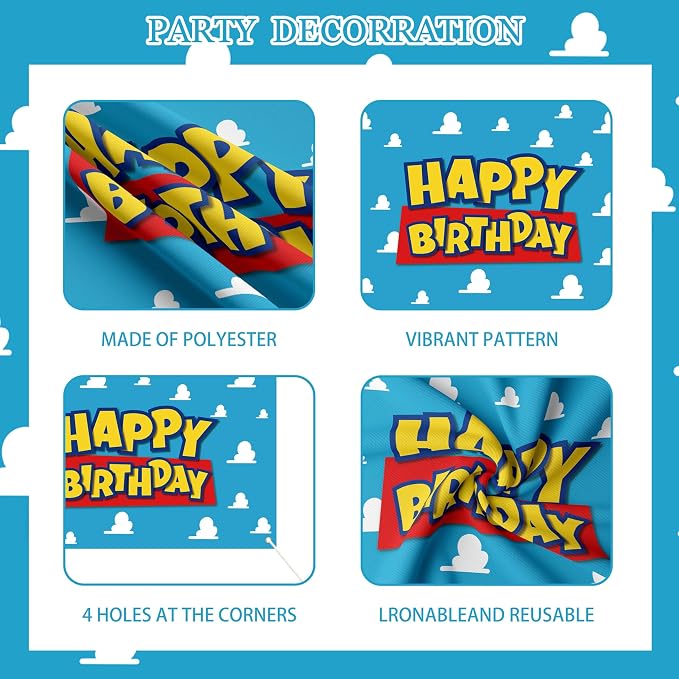 Cowboy and Space Birthday Decorations for Boys, Cartoon Theme Party Supplies with Cloud Backdrop, Cow Print Tablecloth, Rocket Foil Balloon, Cake Toppers, Red Yellow Blue Balloon Arch Kit