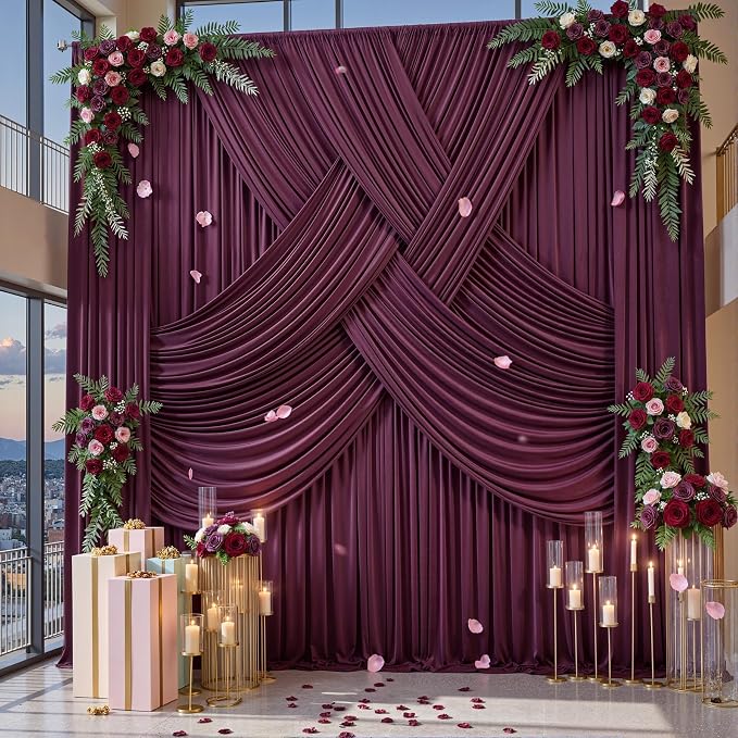 12ft x 10ft Burgundy Backdrop Curtains for Parties, Wrinkle Free 2 Panels Photo Backdrop Drapes Back Drop Cloth for Wedding Birthday Photography Background Decor