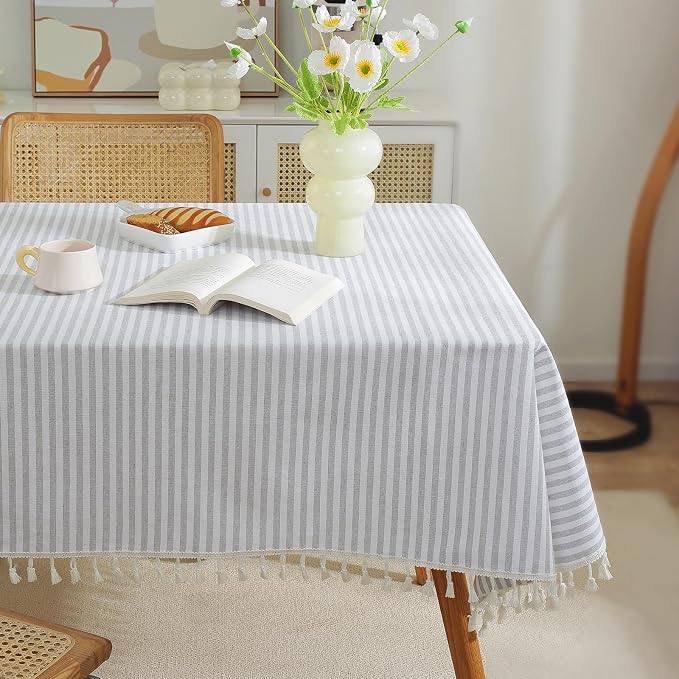 meioro Striped Tablecloth Rectangle Tablecloths Cotton Blend Table Cloth Washable Tabletop Decorative Fabric Table Cover for Kitchen Dinning (Grey, 47 x 63 Inch)