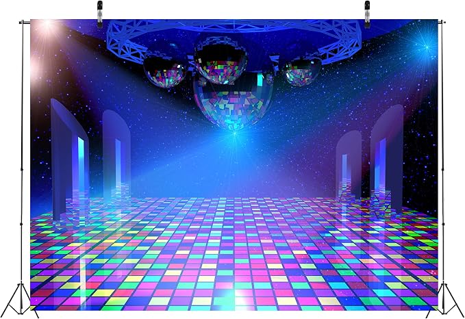 BELECO 12x10ft Fabric Disco Party Backdrop Vintage 70s 80s 90s Disco Ball Stage Backdrop Night Club Neon Music B'Day Backdrop Disco Theme Decor Let's Glow Crazy Backdrop Studio Props (Retro-11-1210)