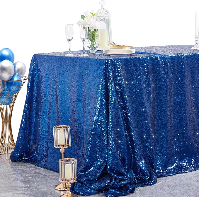 B-COOL Rectangle Sequin Tablecloth 90x156 Inch Party Tablecloths Glitter Table Linen for Birthday Party Wedding Baby Shower Table Independence Holiday Banquet Decoration,Royal Blue