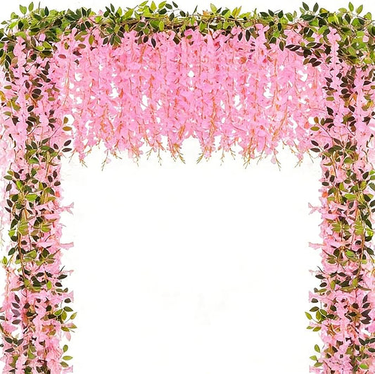 Alotiki Wisteria Artificial Flowers Garland,10Pcs Total 60ft Silk Fake Pink Wisteria Flowers Hanging for Home Garden Wedding Arch Party Indoor Outdoor Decor(10,Pink)