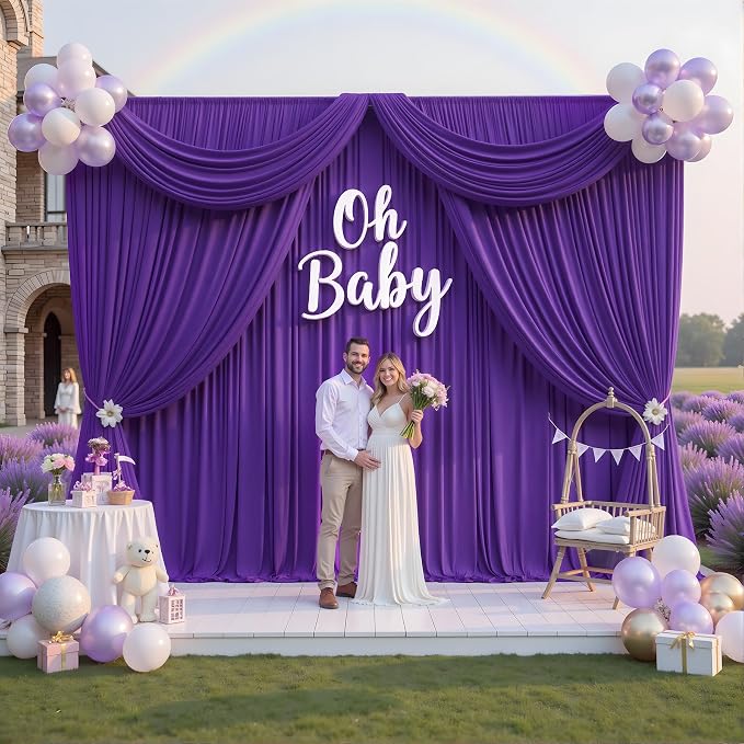 50ftx12ft Purple Backdrop Curtains for Wedding-Wrinkle Free Backdrops Curtain Drapes Fabric Decorations Photo Back Drop Cloth for Baby Shower Photography Stage Reception 10Panels 12ft(H) x 5ft(W)