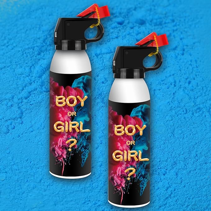 Gender Reveal Fire Extinguisher 2 Pack, Gender Reveal Decor, Baby Girl Reveal Party Ideas 100% Biodegragable for Party Decorations（Blue）