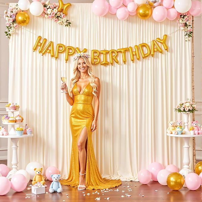 4 Panels Champagne Backdrop Curtain for Parties Wedding Baby Shower Wrinkle Free Photo Curtains Backdrop Drapes Fabric Decoration for Bridal Shower 20ft(W) x 10ft(H)
