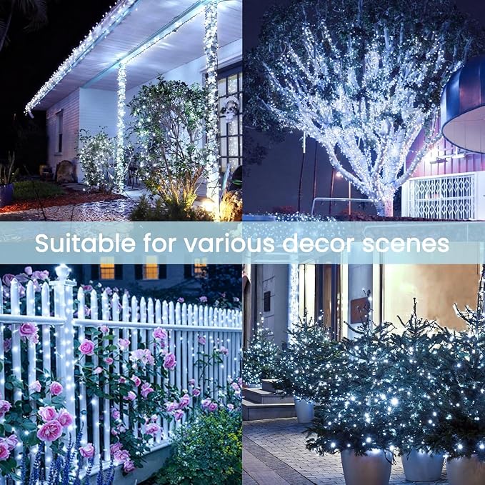 Extra-Long Solar String Lights Outdoor, 2-Pack 200LED Solar Fairy Lights for Outside Waterproof, Silver Wire 8 Modes Solar Powered Twinkle Lights for Tree Garden Party Xmas Wedding Decor (Cool White)