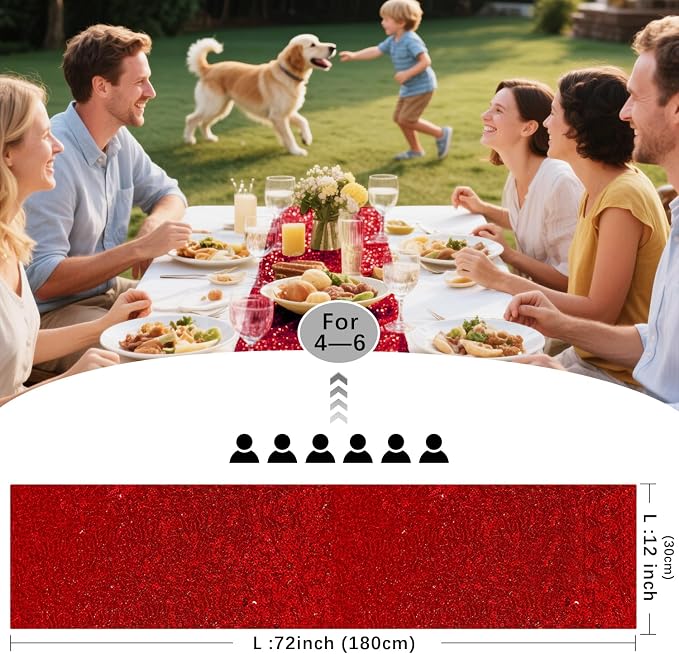 10 Packs 12 x 72 inches Red Sequin Table Runner, Glitter Runner for Birthday Party Supplies Wedding Holiday Celebration Baby Shower Engagement Anniversary Decor