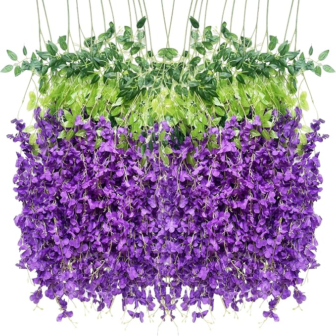 Artificial Flowers Hanging Flowers, Fake Garland Silk Vines Rattan String Decor for Home Wedding Arch Wall Garden Greenery Bedroom Outdoor Office Party Decoration (36, Purple)
