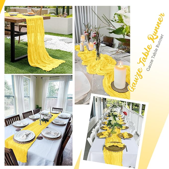 16 Pack Lemon Yellow Cheesecloth Table Runners 20x120 Inch Gauze Table Runner 10FT Easter Cheese Cloth Table Runner Rustic Sheer Runner for Wedding Baby Shower Birthday Party Table Decor