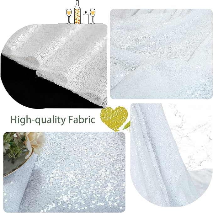 B-COOL White Sequin Tablecloth Fabric Overlay: 90x132 inch Sequined Tablecloths Shiny Tablecloth for Birthday Bridal Shower Indoor Outdoor Decoration