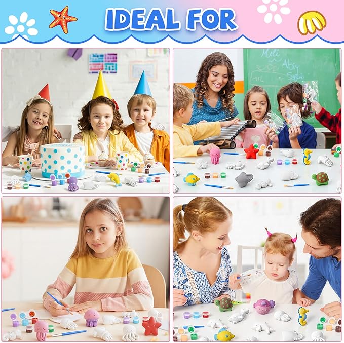 Simgoing 20 Set Ocean Animals Ceramic Painting Kit DIY Ceramic to Paint Your Own Under the Sea Animals Figurines Unpainted Plaster Summer Arts and Craft for Adults Beach Birthday Party Favors