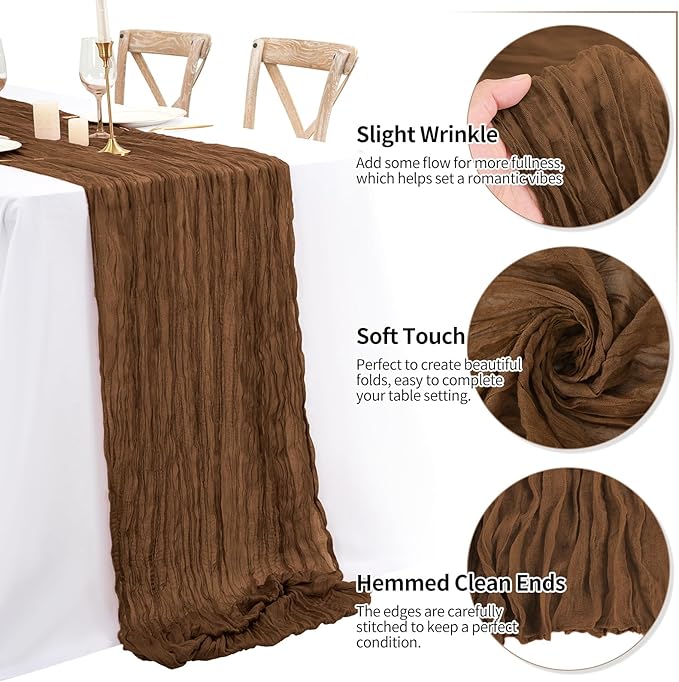16 Pack 10Ft Cheesecloth Table Runner Brown, 20 x 120 Inch Rustic Gauze Boho Cheese Cloth Table Runners Wedding Long Table Runner for Wedding Party Bridal Shower Table Decoration