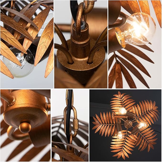 Vintage Adjustable Tropical Coconut Tree Chandelier Rustic Leaves Pendant Light Palm Coconut Trees Creative Art for Bedroom Hallway Bar Kitchen Hanging Lighting Fixture