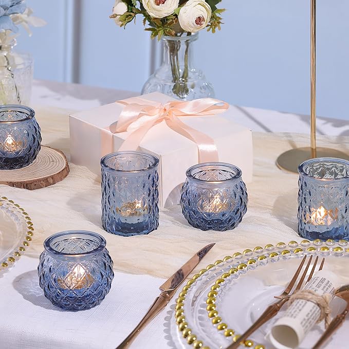 NITIME 36Pcs Assorted Blue Votive Candle Holders, Blue Candle Holders for Wedding Table Decor, Tea Lights Candle Holder for Table Centerpiece, Bridal Shower, Baby Shower Decorations