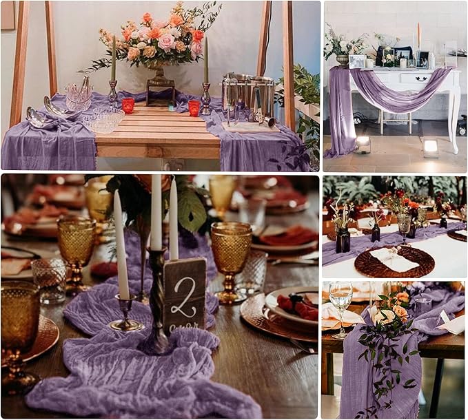 8 Pack Grape Purple Cheesecloth Table Runner 10Ft Gauze Cheese Cloth Table Runner 35 x120Inch Romantic Boho Table Runners for Wedding Bridal Baby Shower Birthday Party Banquet Event Anniversary Summer
