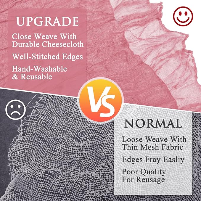 2PCS Table Runner Cheesecloth 10FT Dusty Rose Boho Gauze Cheese Cloth Rustic Sheer Table Runners for Wedding Birthday Bridal Baby Shower Party Decoration
