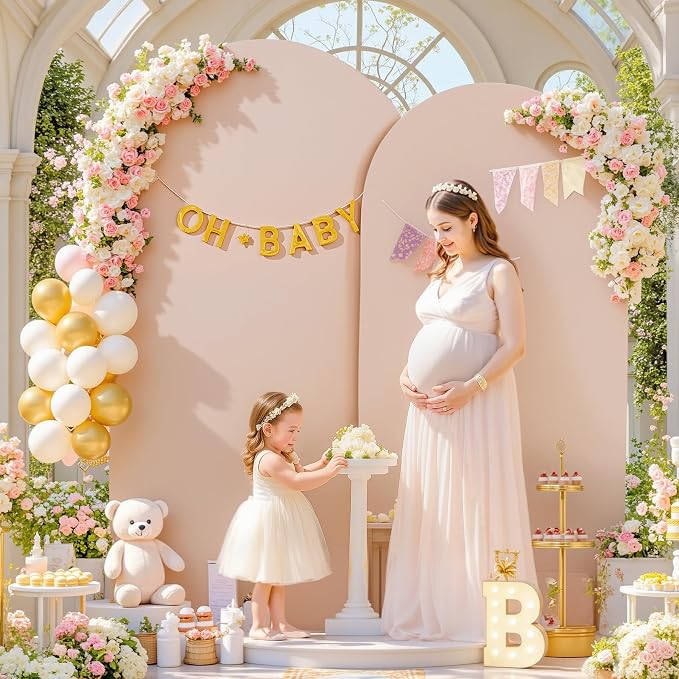 Nude Arch Cover 7.2FT 6FT Set of 2 Wedding Arch Backdrop Covers Stretchy Spandex Back Drop Covers for Birthday Party Decor Baby Shower Photo Booth Girls Bridal Banquet Balloon Arch Background